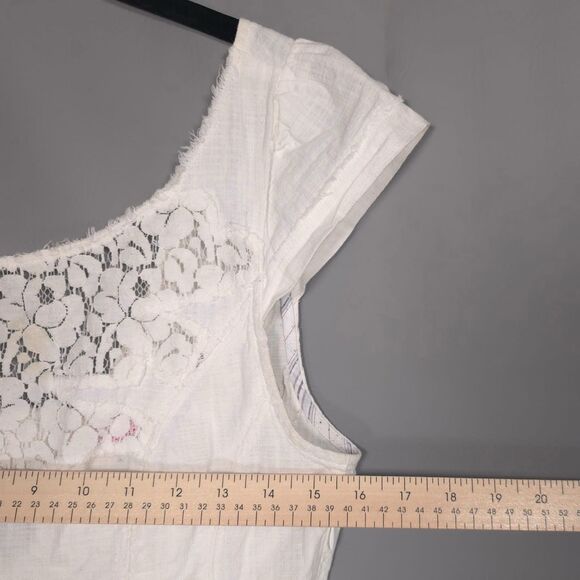 Free People Mini Dress Size 8 White Floral Lace Cap Sleeves Cotton - Picture 6 of 11